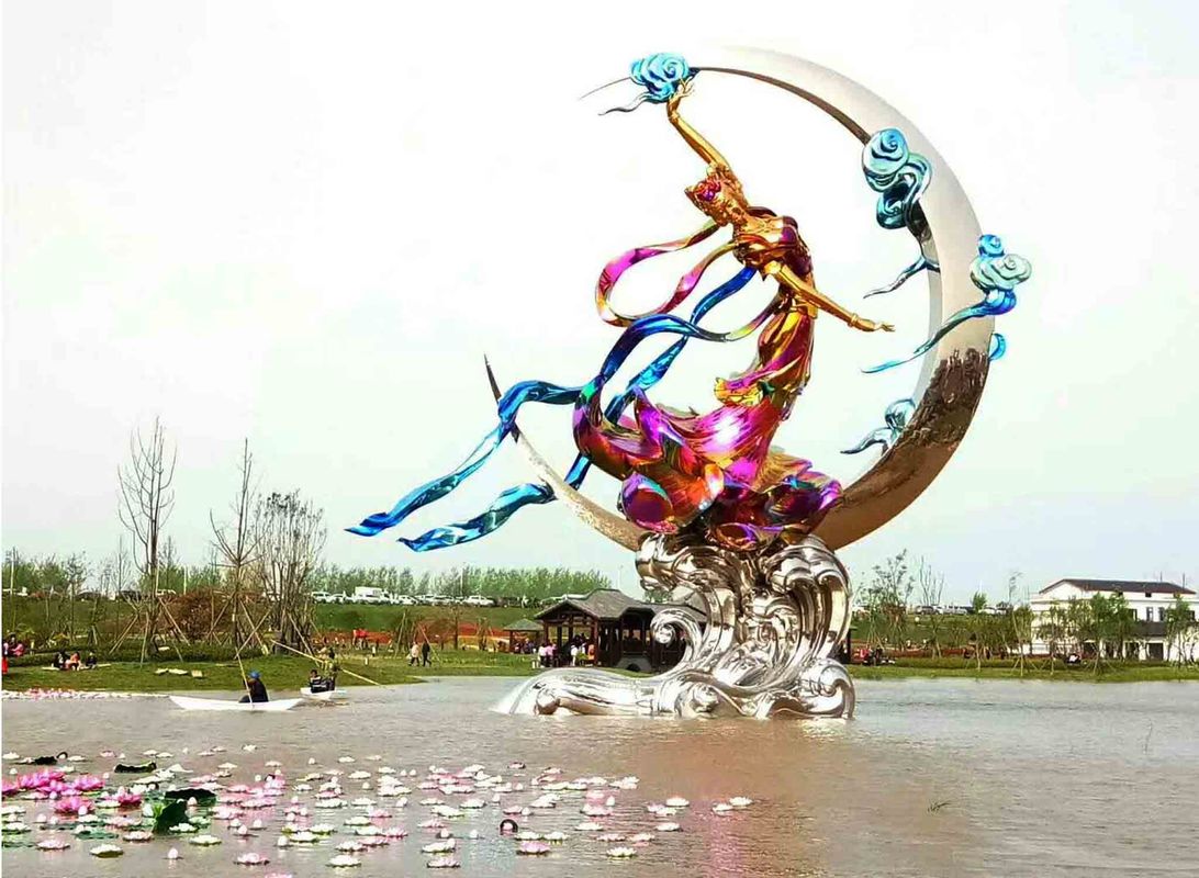 Seni publik Patung-patung Taman Luar Ruangan Besar Stainless Steel Terbang Peri Painted